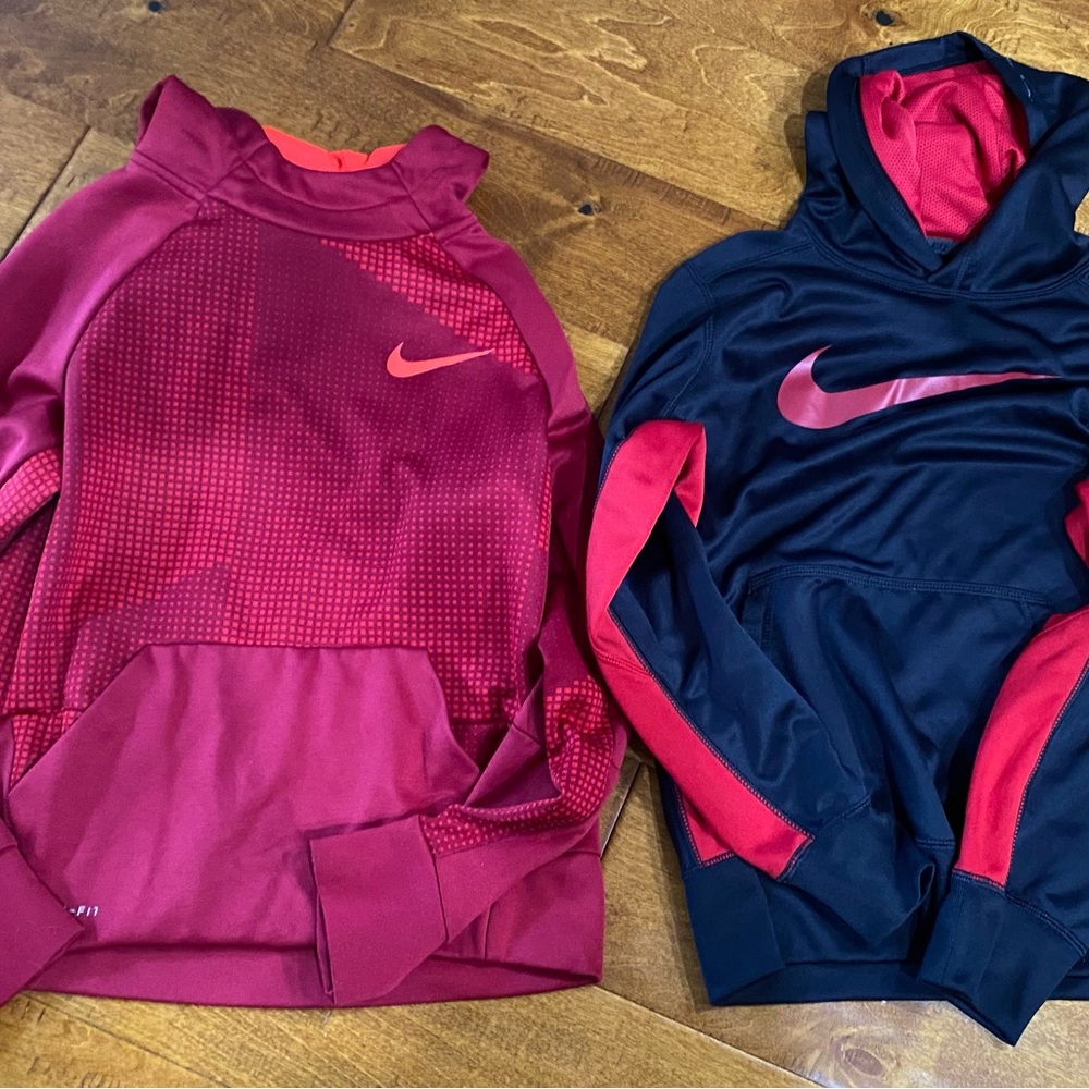 Lot of 2 Nike Kids' Red and Black Youth Medium Therma-Fit Hoodie Sweatshirts